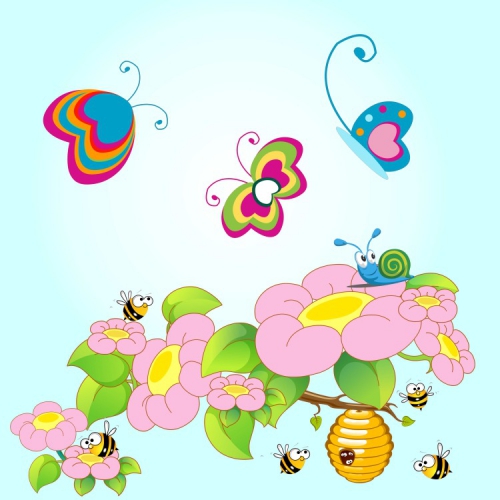 Méhecskés, pillangós faág falmatrica faltetoválás LCDF-GYSZ050
